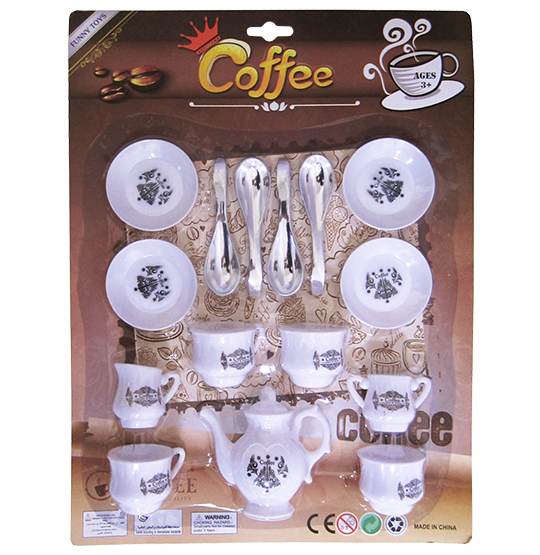 KIT COZINHA INFANTIL CAFEZINHO COM BULE + COLHERES ACESSORIOS COFFEE 16 PECAS NA CARTELA 