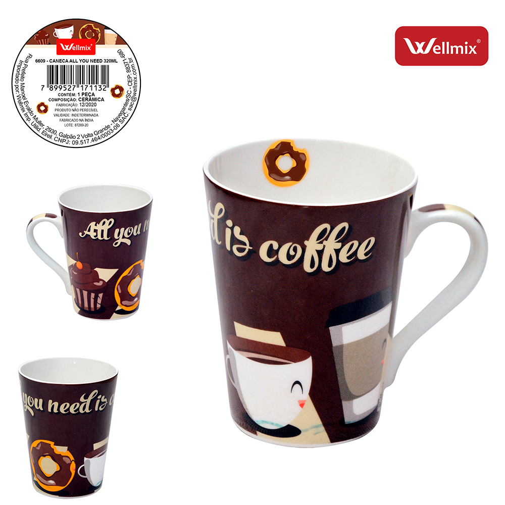 CANECA DE PORCELANA MUDDY ALL YOU NEED IS COFFEE 320ML WX