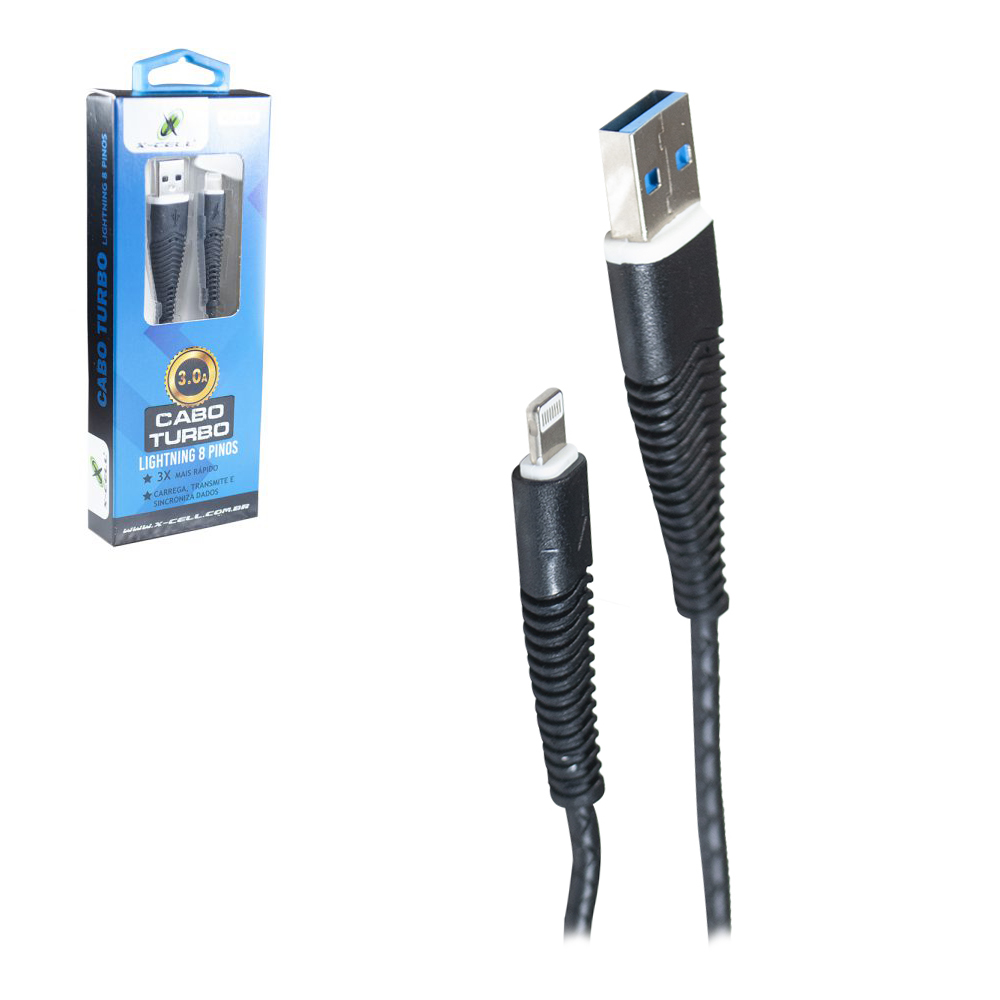 CABO PARA CELULAR TURBO USB X IP5/6/7/8/X 3,0A X-CELL 1M