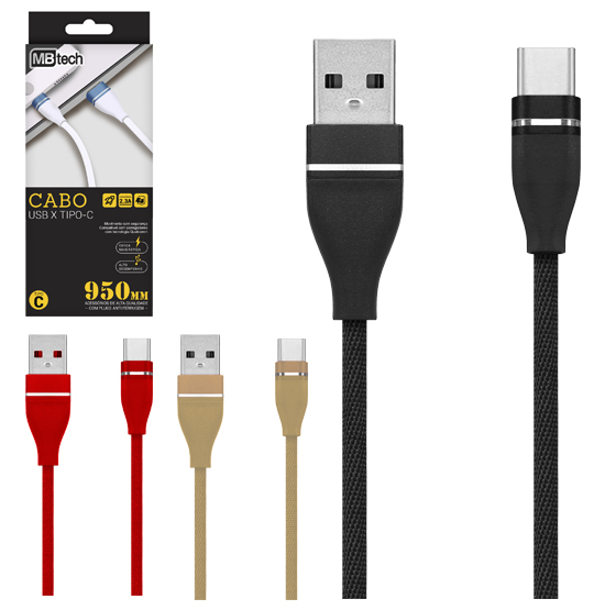 CABO PARA CELULAR USB X TIPO C 95CM COLORS NA CAIXA